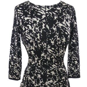 Rene Lezard Women's Fit-n-Flared Black Silver 3/4 Sleeve Dress USA Size 6 EU 36